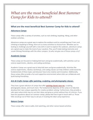 What are the most beneficial Best Summer Camp for Kids to attend