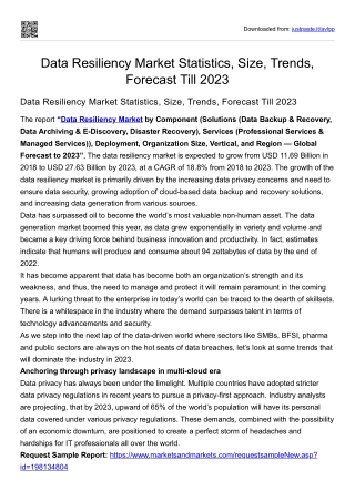 Data Resiliency Market Statistics, Size, Trends, Forecast Till 2023