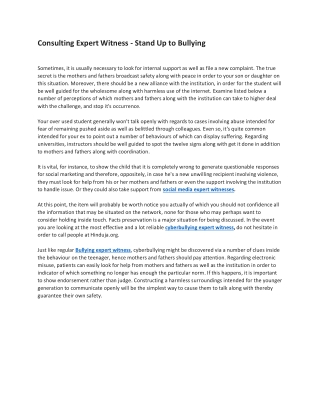 Consulting Expert Witness - Stand Up to Bullying