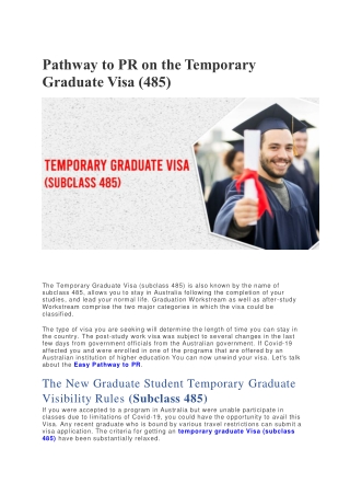 Pathway to PR on the Temporary Graduate Visa (485)