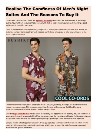 Realise The Comfiness Of Men’s Night Suites And The Reasons To Buy It