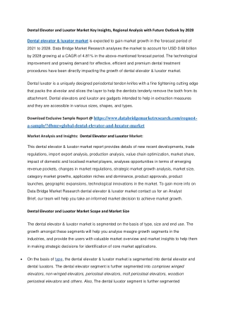 Dental Elevator and Luxator Market Key Insights, Regional Analysis with Future Outlook by 2028