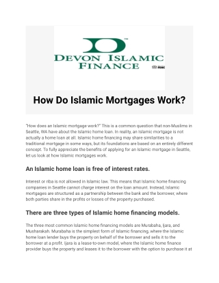 How Do Islamic Mortgages Work?