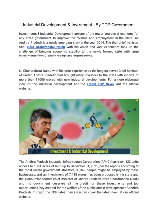 Industrial Development & Investment   By TDP Government