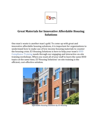 Innovative Affordable Housing Solutions by E3 Housing