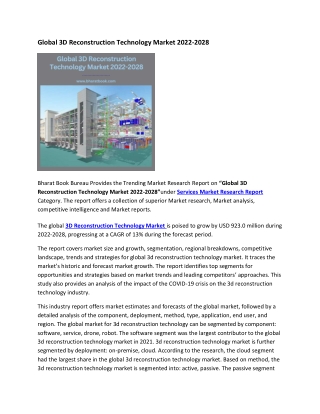 Global 3D Reconstruction Technology Market 2022-2028