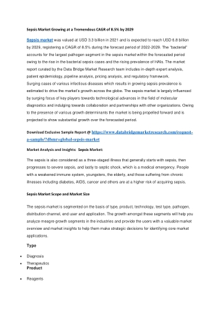 Sepsis Market Growing at a Tremendous CAGR of 8.5 by 2029