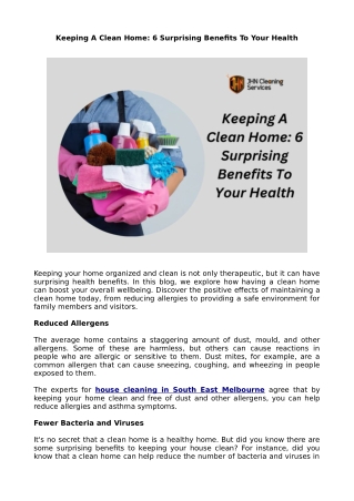 Keeping A Clean Home: 6 Surprising Benefits To Your Health