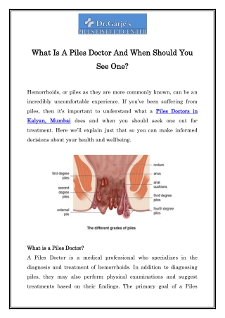 What Is A Piles Doctor And When Should You See One