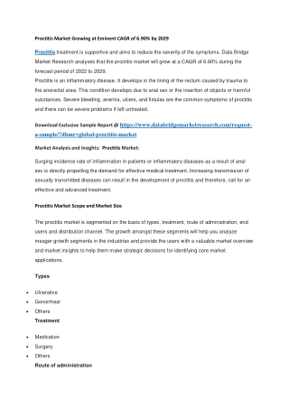 Proctitis Market Growing at Eminent CAGR of 6.90 by 2029