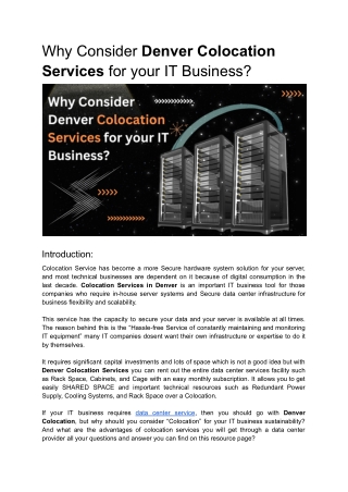 Why Consider Denver Colocation Services for your IT Business
