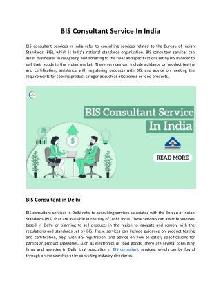 BIS Consultant Service In India