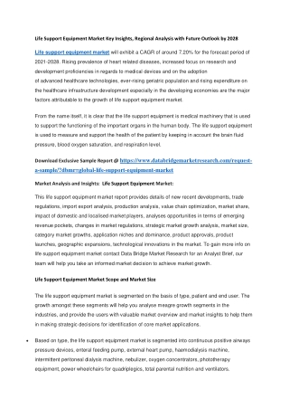 Life Support Equipment Market Key Insights, Regional Analysis with Future Outlook by 2028