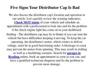 Five Signs Your Distributor Cap Is Bad