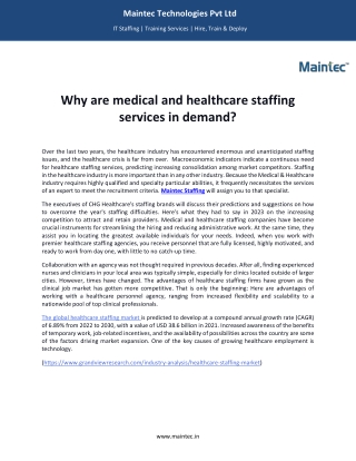 Medical and Healthcare staffing - Maintec