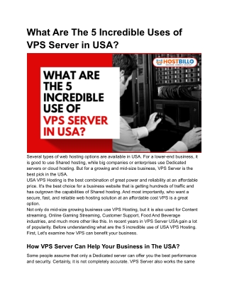 What Are The 5 Incredible Use of VPS Server in USA_