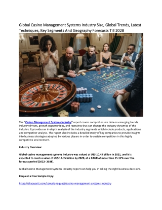 Global Casino Management Systems Industry Size, Global Trends, Latest Techniques