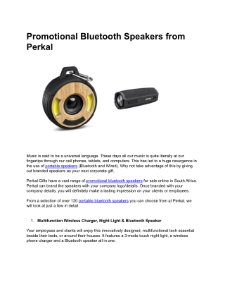 Promotional Bluetooth Speakers from Perkal