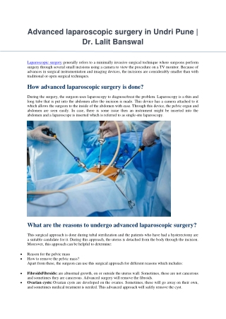 Advanced laparoscopic surgery in Undri Pune