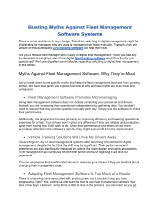 Busting Myths Against Fleet Management Software Systems
