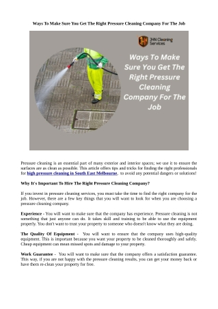 Ways To Make Sure You Get The Right Pressure Cleaning Company For The Job