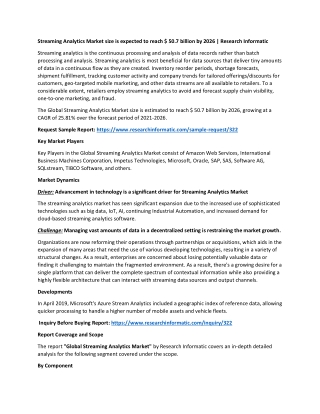 Streaming Analytics Market size is expected to reach $ 50.7 billion by 2026