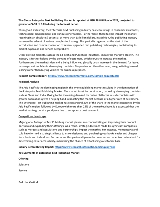 Enterprise Text Publishing Market is reported at USD 28.8 Billion in 2028, proje