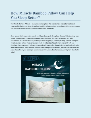 How Miracle Bamboo Pillow Can Help You Sleep Better