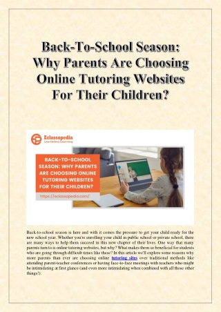 Back-To-School Season: Why Parents Are Choosing Online Tutoring Websites