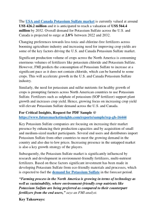 USA and Canada Potassium Sulfate Market Share, Size, Trends – 2032