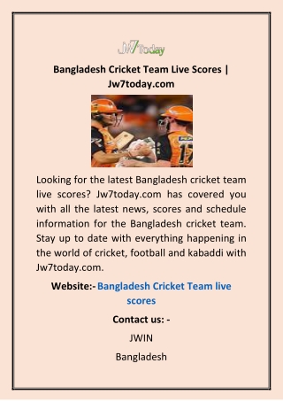 Bangladesh Cricket Team Live Scores | Jw7today.com