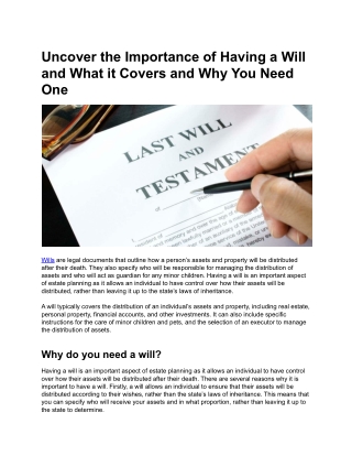 Uncover the Importance of Having a Will and What it Covers and Why You Need One