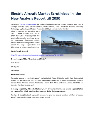 Electric Aircraft Market Scrutinized in The New Analysis Report till 2030