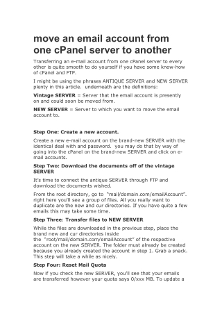 move an email account from one cPanel server to another