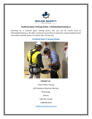 Confined Space Training Online  Onlinesafetytraining.ca