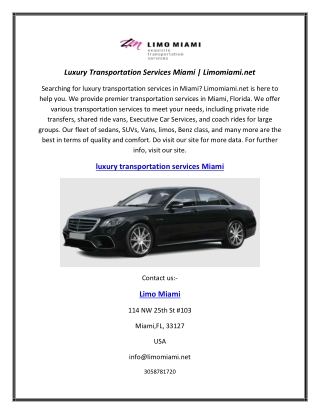 Luxury Transportation Services Miami | Limomiami.net