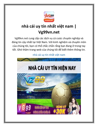 nhà cái uy tín nhất việt nam  Vg99vn.net