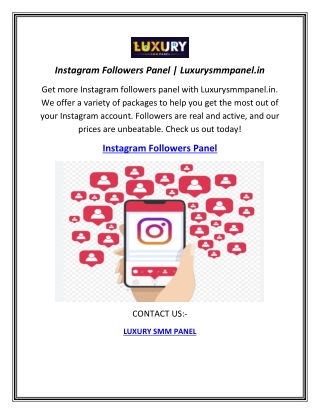 Instagram Followers Panel | Luxurysmmpanel.in