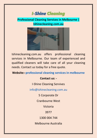 Professional Cleaning Services in Melbourne | Ishinecleaning.com.au