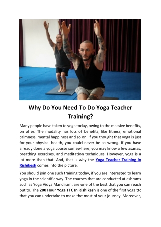 Yoga Teacher Training in Rishikesh