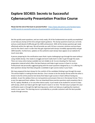 SEC403: Secrets to Successful Cybersecurity Presentation