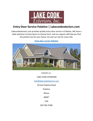 Entry Door Service Palatine Lakecookexteriors.com