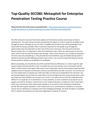 SEC580: Metasploit for Enterprise Penetration Testing