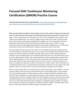 Focused GIAC Continuous Monitoring Certification (GMON) Practice Course  Please