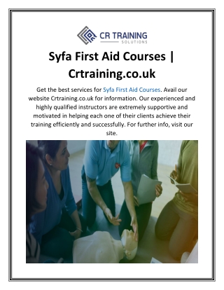 Syfa First Aid Courses  Crtraining.co.uk