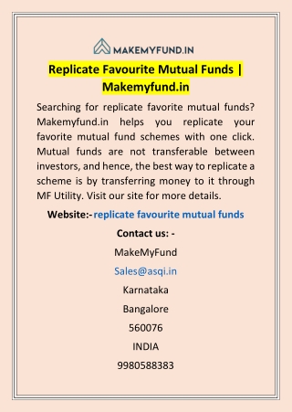 Replicate Favourite Mutual Funds | Makemyfund.in