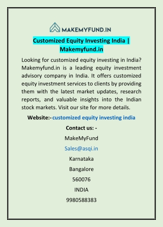 Customized Equity Investing India | Makemyfund.in