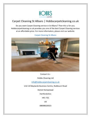 Carpet Cleaning St Albans  Hobbscarpetcleaning.co.uk