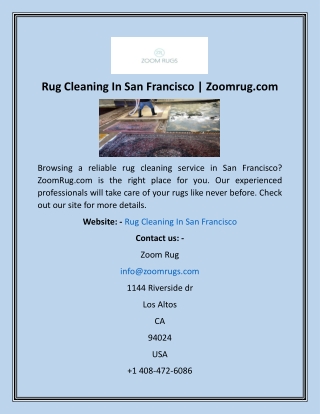 Rug Cleaning In San Francisco  Zoomrug
