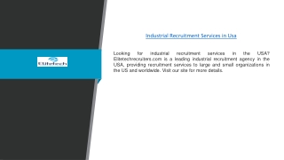 Industrial Recruitment Services in Usa | Elitetechrecruiters.com